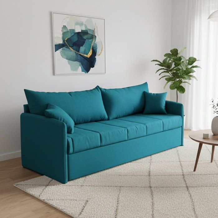 Canapé-Lit 3 Places Avellana Dmora en Tissu Bleu 205x86 cm