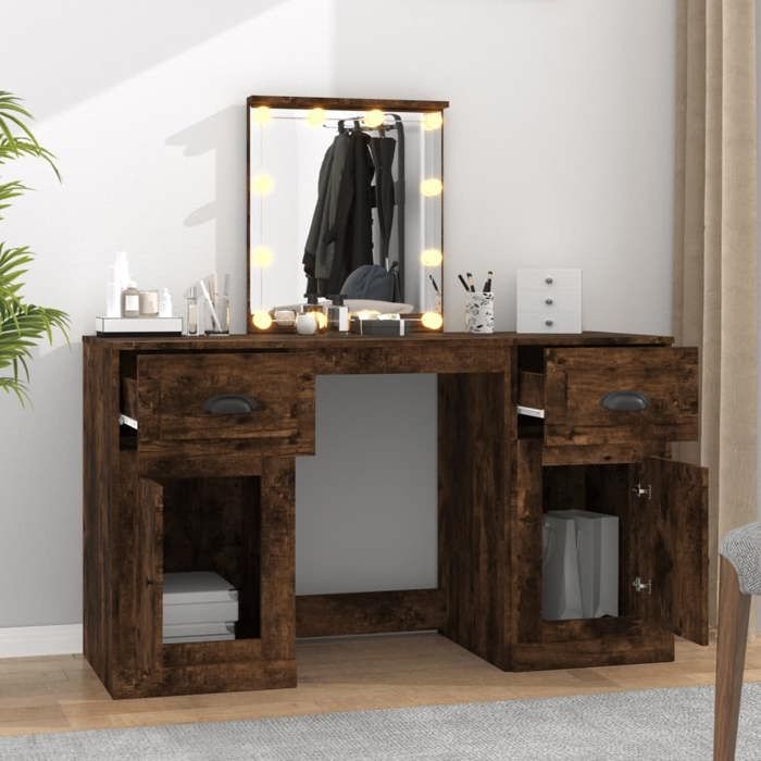 (5341)Moderne Coiffeuse avec LED chêne fumé 130x50x132 5 cm poid:53 kg