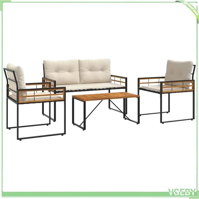 Ensemble de meubles dextérieur 4 pcs - FAFEICY - 42026926 - Crème - Bois dacacia massif - Coussins polyester zippés