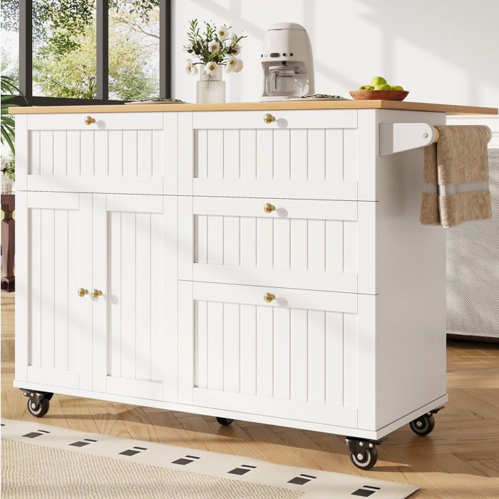 Desserte de cuisine 133x70x88 cm desserte pliante à roulettes et pieds réglables MDF blanc