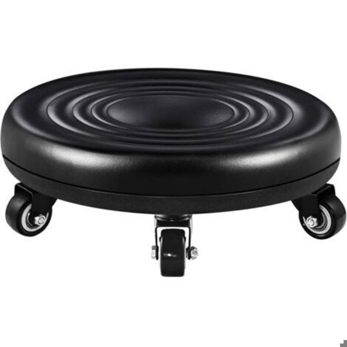 Tabouret Bas avec Roues Tabouret à roulettes Pied Bas Simili Cuir Siège Faible Métal Piétement Banc Rond en Cuir avec 5 Ro