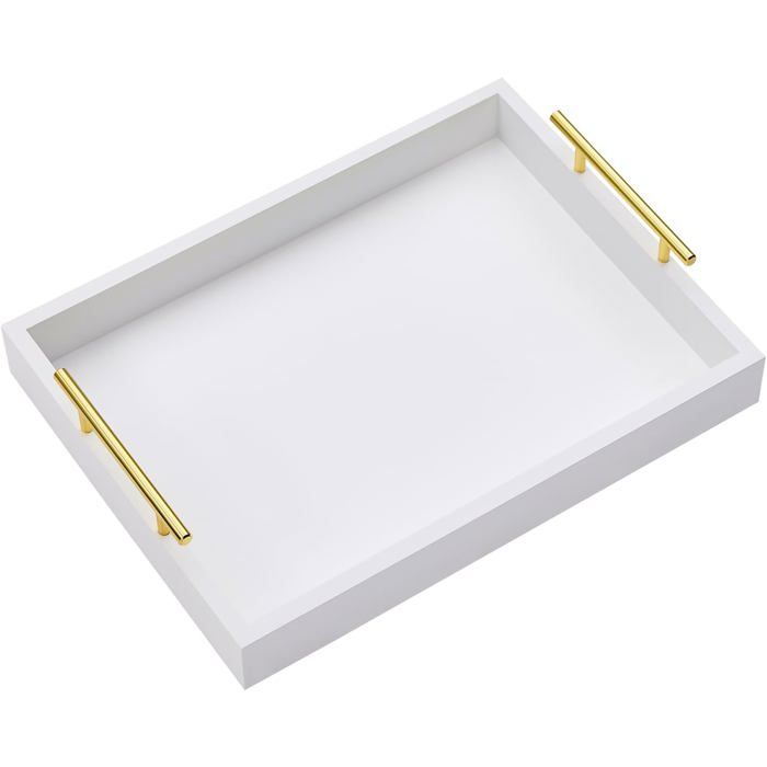 Plateaux de Service de 40 x 30 cm avec poignées Plateau de Service décoratif Noir Plateau Ottoman (Blanc 40cm x 30cm x 5cm)