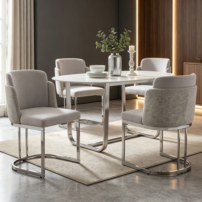 Chaises de Salle à Manger Rembourrées Lot de 4 Chaise de Cuisine Moderne Pieds de Chaise Galvanisés en Argent Tissu Chenille
