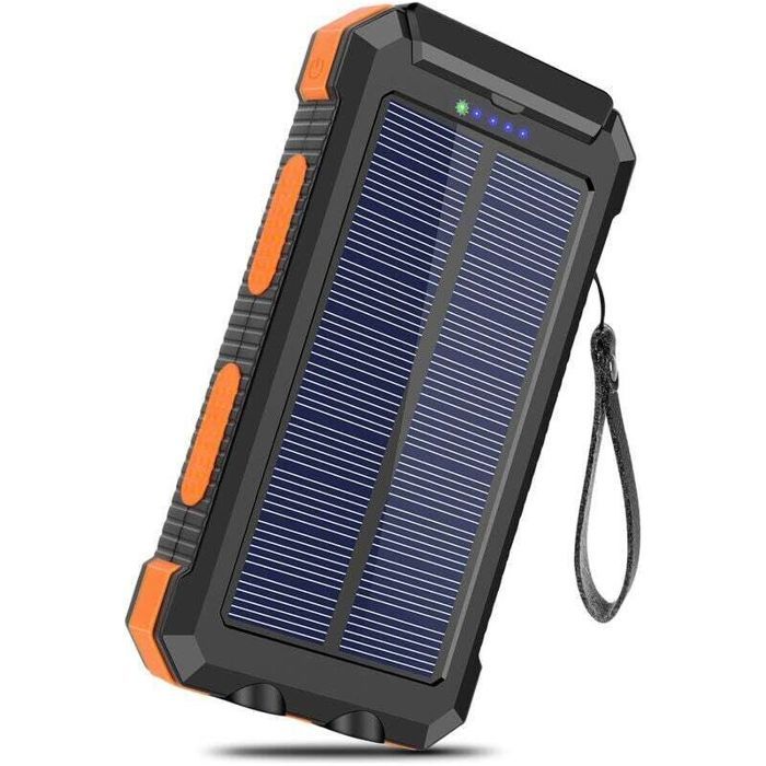 Chargeur solaire 20000mAh – Sans fil & USB 3A – Pour camping et randonnée – Orange