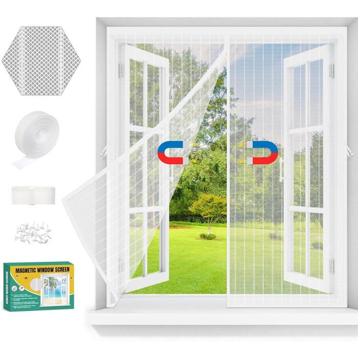 Moustiquaire magnétique 120x150 cm fermeture automatique sans perçage fixation adhésive polyester pour chambre et balcon