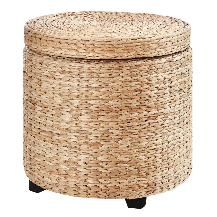 WOVREO Tabouret de rangement rond repose-pieds avec couvercle amovible en rotin khaki Ø43 x H43 cm