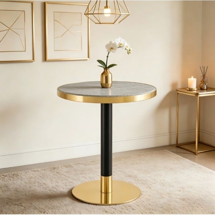 VUENOR Table d’appoint ronde 60 x 60 x 73 7 cm gris MDF et métal – style moderne compact