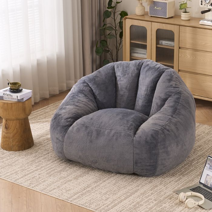 Pouf Poire en Peluche - Fauteuil Confortable - Mousse à mémoire - Pour Chambre - 123x111x75cm - Gris