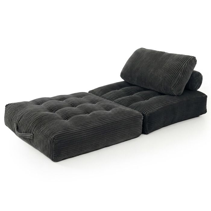 Fauteuil lit moelleux 96x96x40cm velours noir salon chambre confortable détente