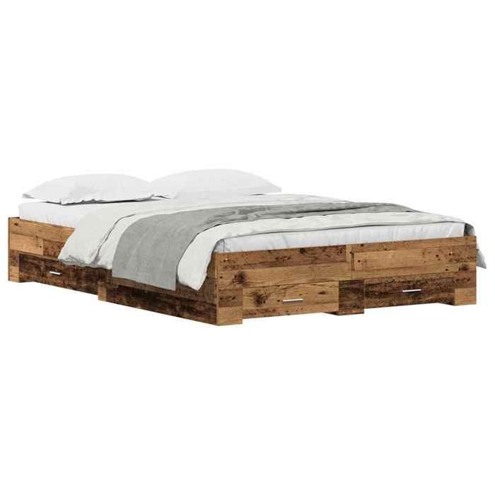 Cadre de Lit 2 places 140x190 cm en bois avec lattes de soutien et sommier à lattes inclus pour Chambre 643790