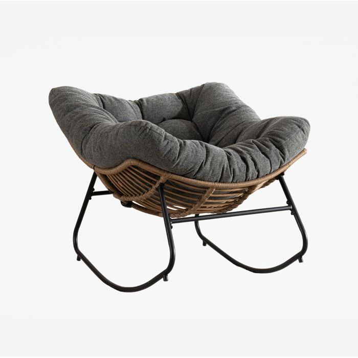 Fauteuil à bascule 1 place en chenille grise structure métal assise enveloppante pour salon ou chambre