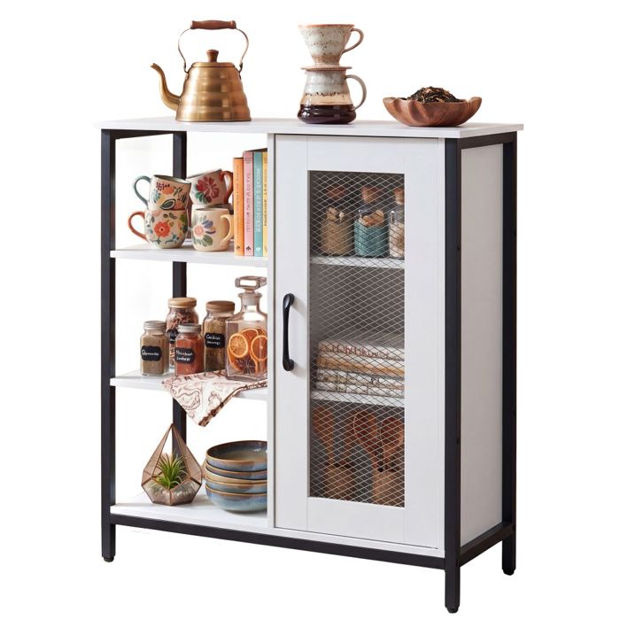Buffet de Cuisine GIANTEX Meuble de Rangement 4 Niveaux Commode Bar à Café avec Compartiment Ouvert 70x30x81CM Blanc