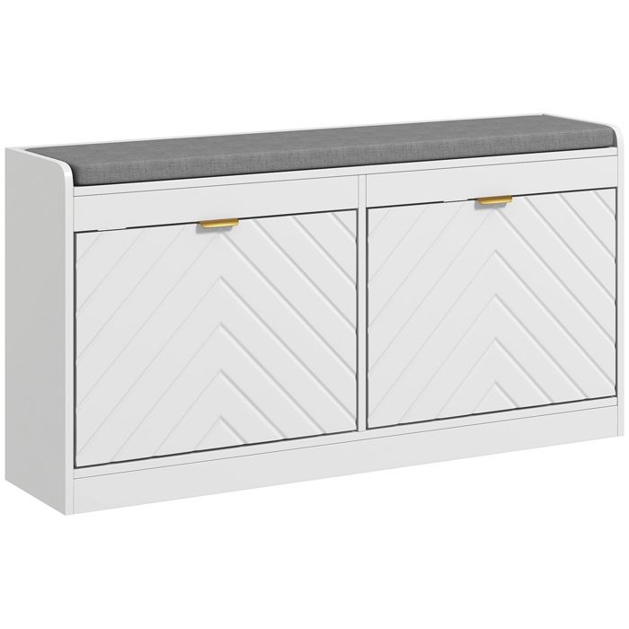 Banc à chaussures avec rangement assise rembourrée 2 tiroirs pivotants meuble dentrée blanc 106 x 24 x 525 cm