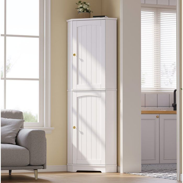 WOVREO Armoire d’angle 2 portes avec étagères réglables MDF blanc 42 x 42 x 166 cm