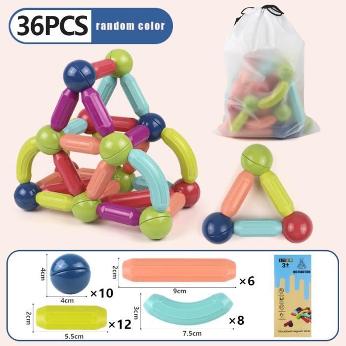 36PCS Construction Magnetique Enfant 3 4 5 6 Ans Garcon Fille Blocs  Construction Magnétiques Jouet jeux Pour Enfants Jeux de