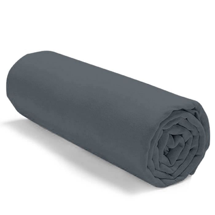 ALPES BLANC - Drap housse Gris foncé 160x200 coton 57 fils - Fabrication française – Bonnet 30 cm – Doux durable grand teint ALPES BLANC - Drap housse Gris foncé 160x200 coton 57 fils - Fabrication française – Bonnet 30 cm – Doux durable grand teint