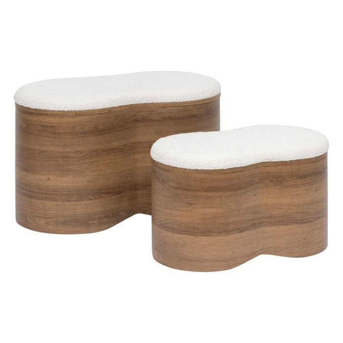 Atmosphera - Ensemble de 2 bancs coffres effet bois et bouclette LOE - Blanc
