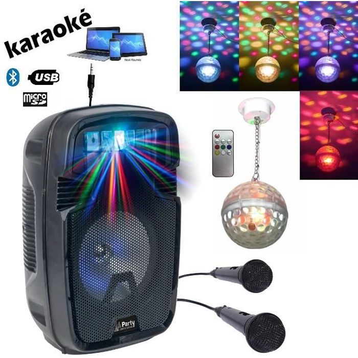 Pack enceinte autonome Karaoké Bluetooth avec jeux de lumière