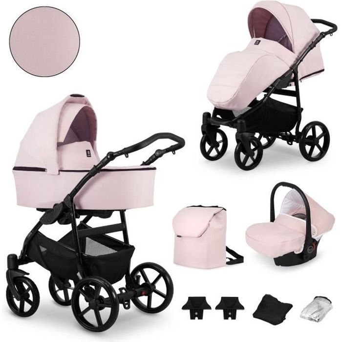 Poussette Combinée Hot Mom Landau Haut De Gamme - Avec Berceau Et Siège Réversible - Suspension Roues PU - Noir