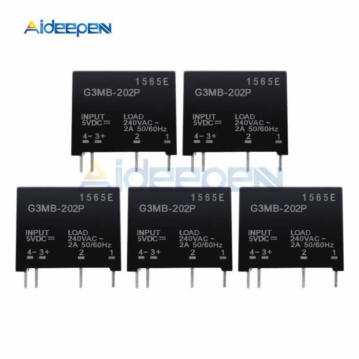 Hailege 5pcs Module Relais Semi-Conducteur G3MB-202P DC-AC SSR 5V Entrée 240V 2A