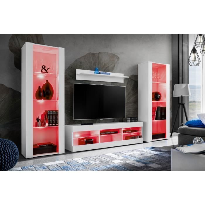 Meuble TV Tivoli Set Grande Komodee - LED RGB - Blanc Mat & Blanc - Facades en Mat - 250cm x 159cm x 35 cm Meuble TV Tivoli Set Grande Komodee - LED RGB - Blanc Mat & Blanc - Facades en Mat - 250cm x 159cm x 35 cm