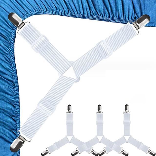 4 Pièces Drap de Lit Attaches Réglable élastiques Triangle Sangles de Soutient pour Drap-Housse et Drap Plat Draps de Lit Blanc