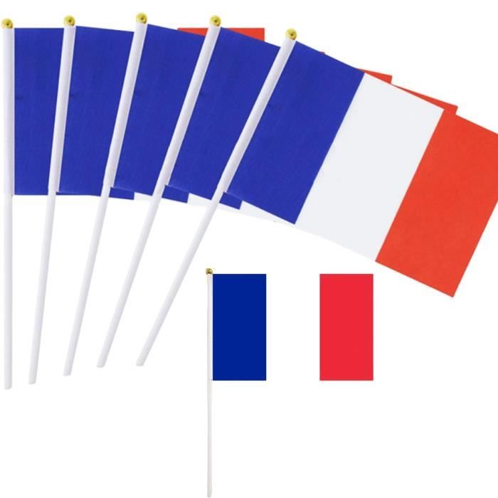 Lot de 100 Petit Drapeau France avec Baton Mini Drapeau Français Tricolore Tenus à Manivelle Fanions Bleu Blanc Rouge