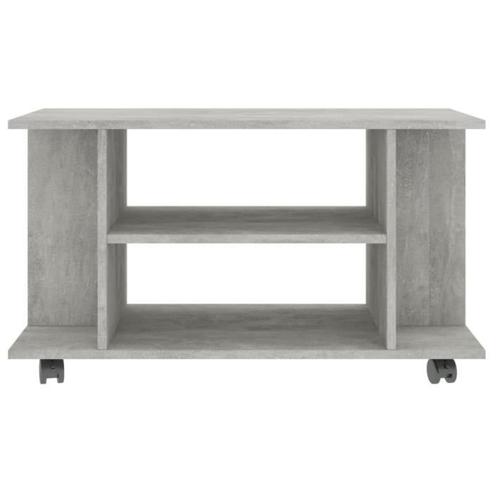 Meuble TV - KAI - Gris cement - 80x40x40cm - 4 étagères ouvertes - Roulettes verrouillables Meuble TV - KAI - Gris cement - 80x40x40cm - 4 étagères ouvertes - Roulettes verrouillables
