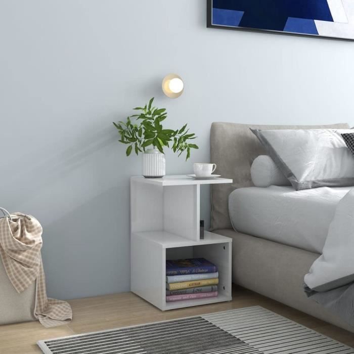 Table de ChevetTable de Nuit Table d’appoint Bout de Canapé Meuble de Rangement Table de Chevet Blanc Brillant 35x35x55 cm A506