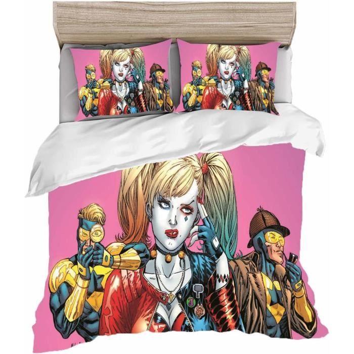 Parure De Lit Joker Harley Quinn Microfibre - Housse De Couette + Taie(s) - Taille Simple à Super King - Impressions 3D Vives