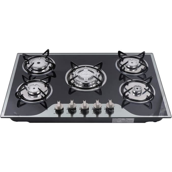 Cuisinière Gaz 5 Feux Encastrable – Plaque Vitrocéramique, Sécurité Enfant, Idéale Maison Ou Restaurant