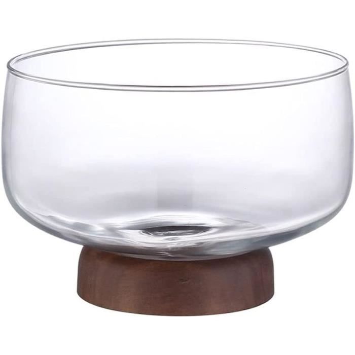Corbeille à Fruits Vintage Art Déco - Bois Et Verre - 35x15x20 Cm