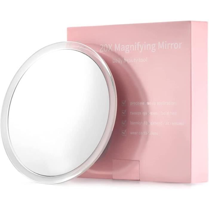 Miroir Grossissant 20x JADAZROR – 15 Cm Avec 3 Ventouses – Kit Avec Pince à épiler – Portable