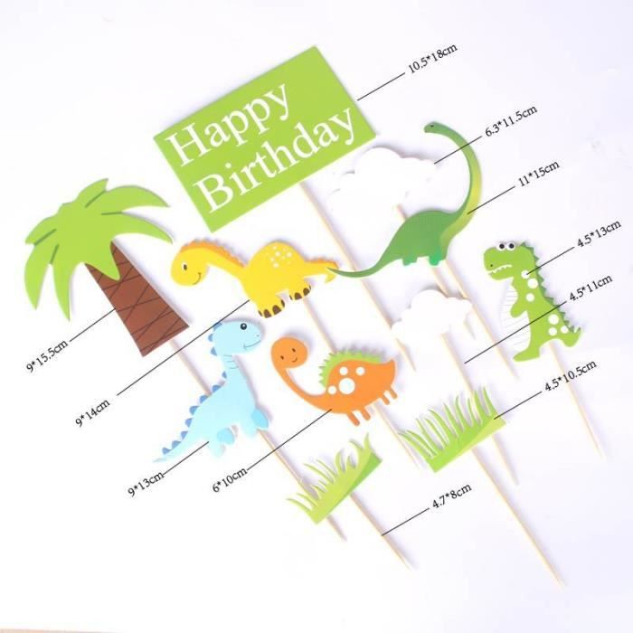 Déco De Gâteau Dinosaure – 14 Pièces Pour Anniversaire 4 Ans – Toppers Cupcake Dinosaure – Jungle Party – Bougie Et Figurines En Carton – Fête Enfant Garçon