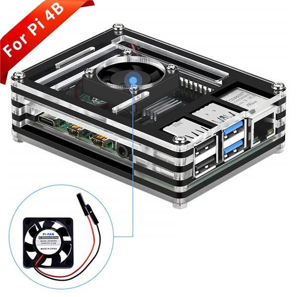 Pour Raspberry Pi 4B Protect Box Boîtier Acylique Avec Ventilateur Et Vis Pour Raspberry Pi 4B Protect Box Boîtier Acylique Avec Ventilateur Et Vis