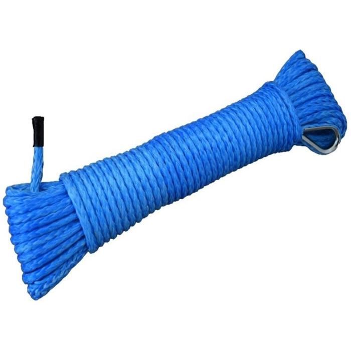 Câble De Treuil Synthétique 50 Pieds (15 M) 10000 Lbs - Polyester Bleu 1/4", Pour 4x4, UTV, VTT (Hiwowsport)