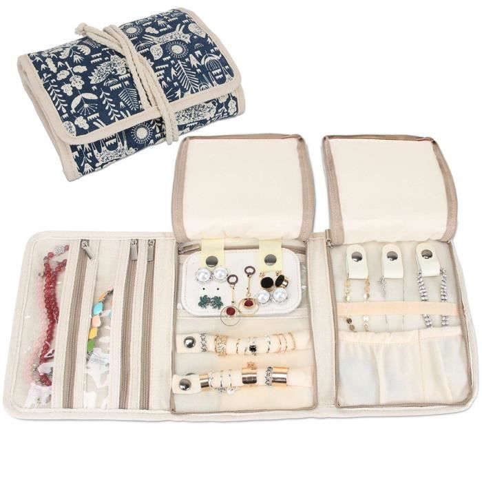 Cachemire supérieur colliers bagues et bijoux Tikea Sac à bijoux de Voyage Pochette Rouleaux à Bijoux Sac à bijoux avec rangement Sac élégant trousse de transport pour boucles d’oreilles 