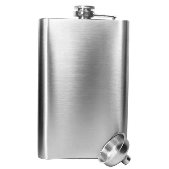 Flasque à alcool élégante AL-39092 - Cuir noir et acier inoxydable