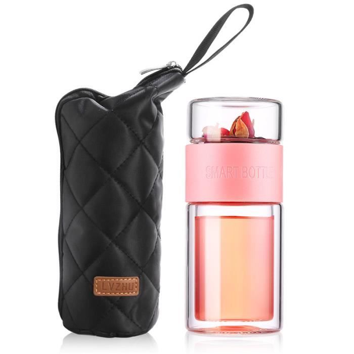 BLUEGO 700ML Bouteille d'eau en Verre et 2 Couvercles Gourde