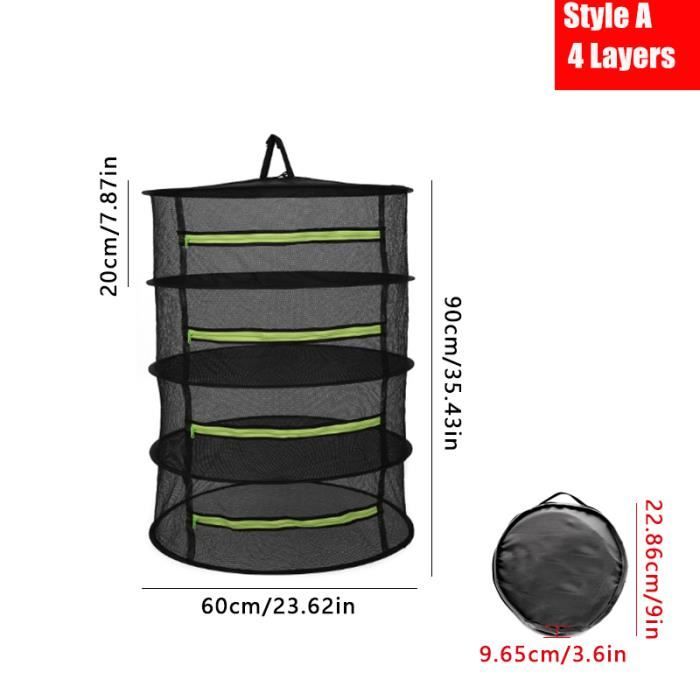 POFIBO Filet De Séchage Herbes 4 Couches 40x60cm - Séchoir Suspendu Pliable Avec Fermetures Éclair Et Crochets