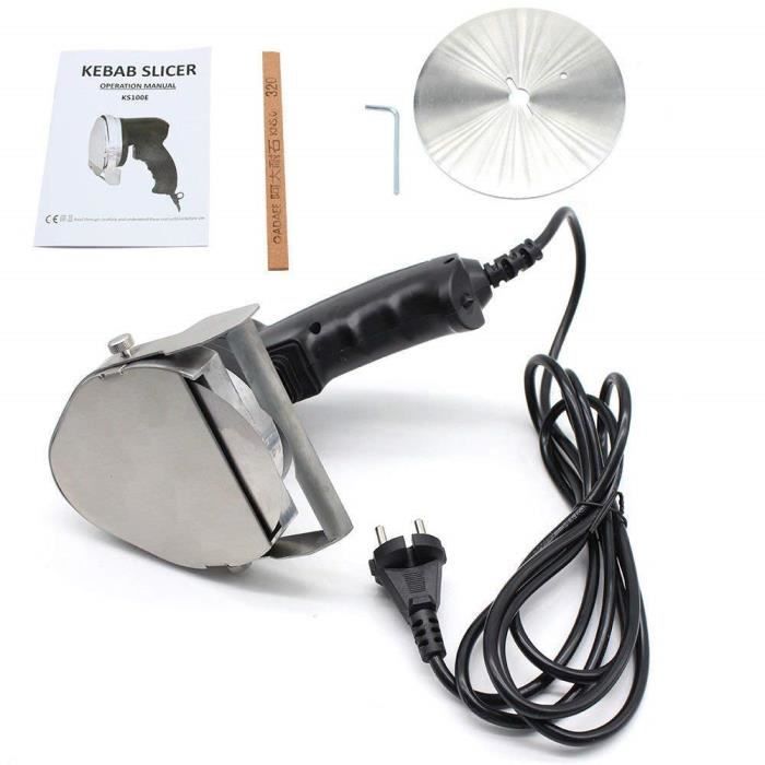 Électrique Kebab Slicer, 80W Handheld Doner Kebab Shawarma Cutter Machine, Épaisseur de coupe réglable avec 0-8mm, Largeur de lame 10cm, pour les magasins de viande rôtie, Restaurants