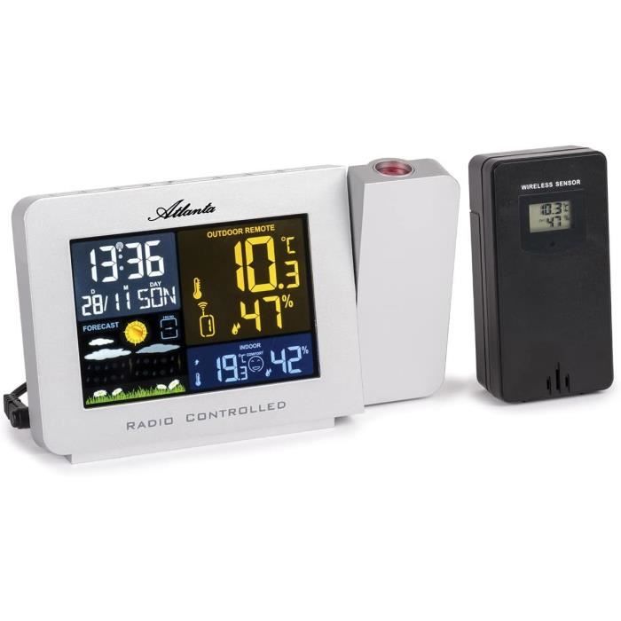 Réveil Projecteur Technoline WT534 - Heure Et Température, Radio Pilotée, Alarme Snooze, Argenté