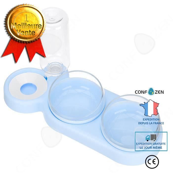 Comparer les prix de CONFO 3 en 1 Gamelle pour Petit Chat et Chien Distributeur d'Eau Gamelle Double 360° Rotation Bleu