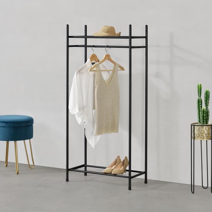 Garde-Robe avec Étagères Meuble de Rangement 2 Surfaces de Stockage 130 x 60 x 30 cm Noir