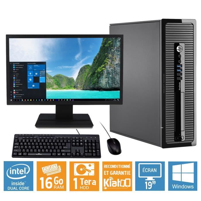HP – Ordinateur de Bureau ProDesk 400 G1 – Pentium Dual Core – RAM 16Go – Stockage 1To – 19 pouces – Windows 8 – Reconditionné
