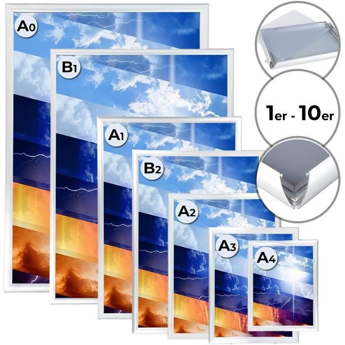 Cadre Affiche A4 LED en aluminium Cadre Photo Argent pour Publicitaire Poster en Aluminium Cadres dimage pour le mur D/écorez le cadre pour les photos Argent, A4| 33,02*25,4*2,31cm