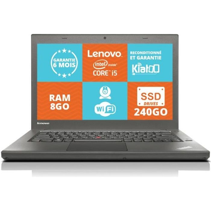 Lenovo - ThinkPad T440 - Ordinateur portable - Core i5 - RAM 8Go - Stockage 240Go SSD - Reconditionné - Windows 8 - Lenovo