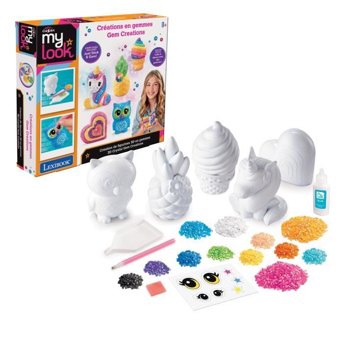 Création de Figurines 3D Lexibook – Kit en Pierres Précieuses avec 12 Couleurs de Cristaux Irisés