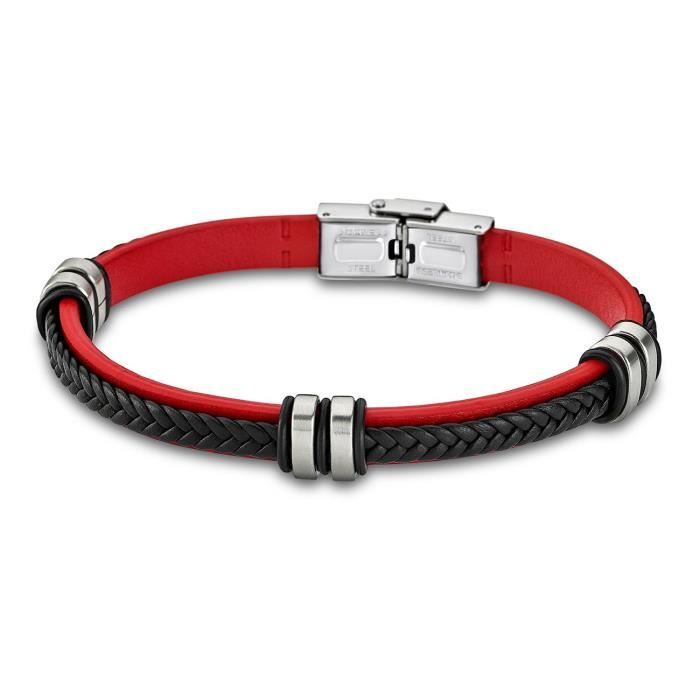 Lotus LS182923 Bracelet Homme Cuir et Acier Rouge et noir
