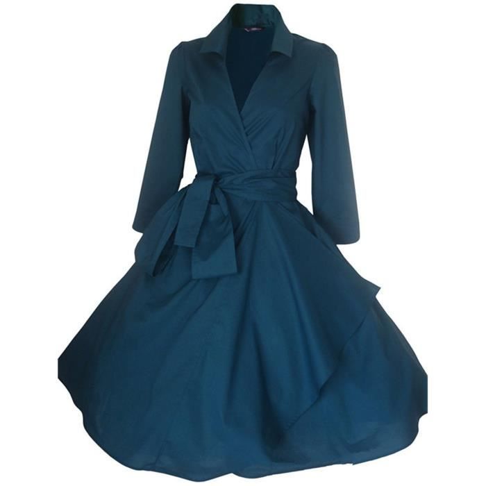 Find Dress Retro Vintage Annees 60 S Style Audrey Hepburn Rockabilly Swing Robe De Bal A Manches 3 4 Avec Ceinture Marine Fonce Achat Vente Robe De Ceremonie Cdiscount